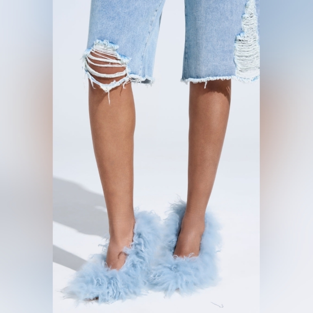 AZALEA WANG "Bluebell Sky Fluffs" Woman's Fur Stilettos In Blue - Picture 4 of 6